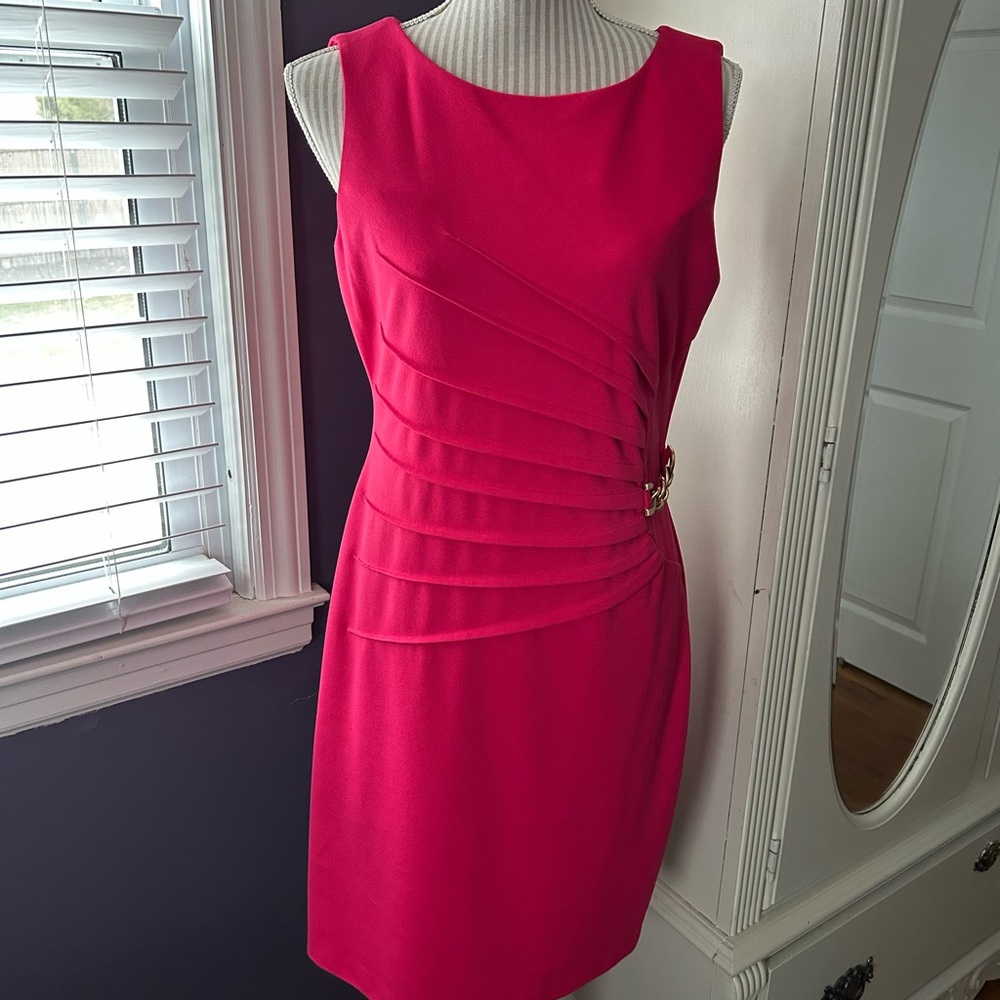 Ivanka Trump Fuchsia Midi Dress with Gold Accent
